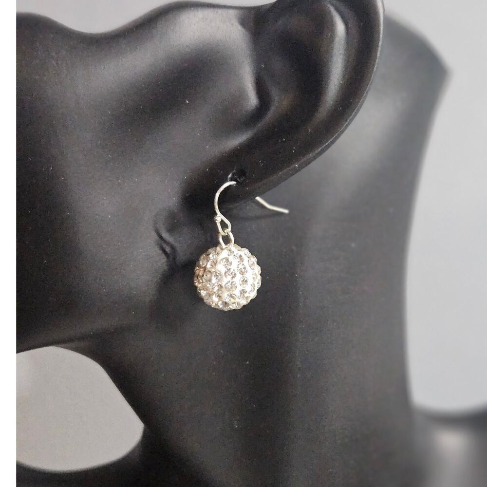 Made with Swarovski Crystal Disco Ball Drop Earrings Silver Tone NEW